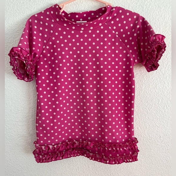 Ruffle Butts Girls Rash Guard UPF 50 Poka Dot Swim Top Size 5 - Picture 1 of 7
